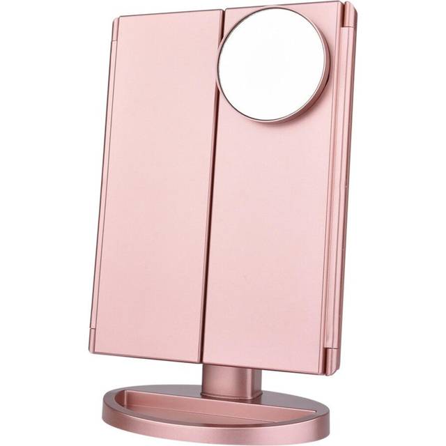 (Rose Gold) Desktop Rotating Folding Led Touch Screen 22 Light Makeup Magnifying Mirror