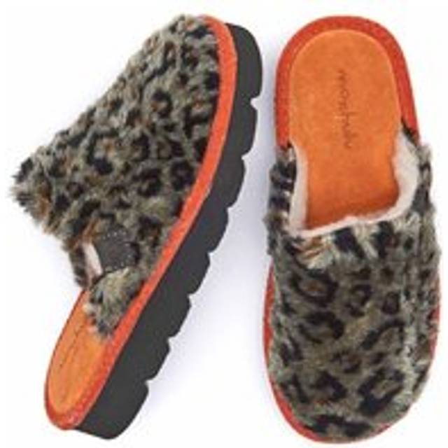 Orange Leopard Print Fluffy Mule Slippers | Size 9 / 43 | Snow Leopard Moshulu