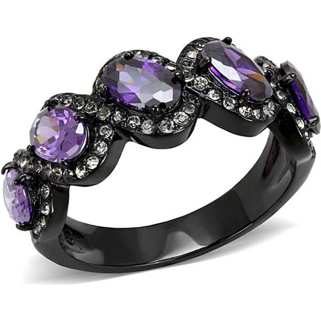 Alamode TK3051-6 Women IP Black Stainless Steel Ring with AAA Grade CZ in Amethyst - Size 6