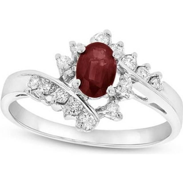 0.70 CTW Diamond & Ruby Ring, 14K White Gold - Size 4.5
