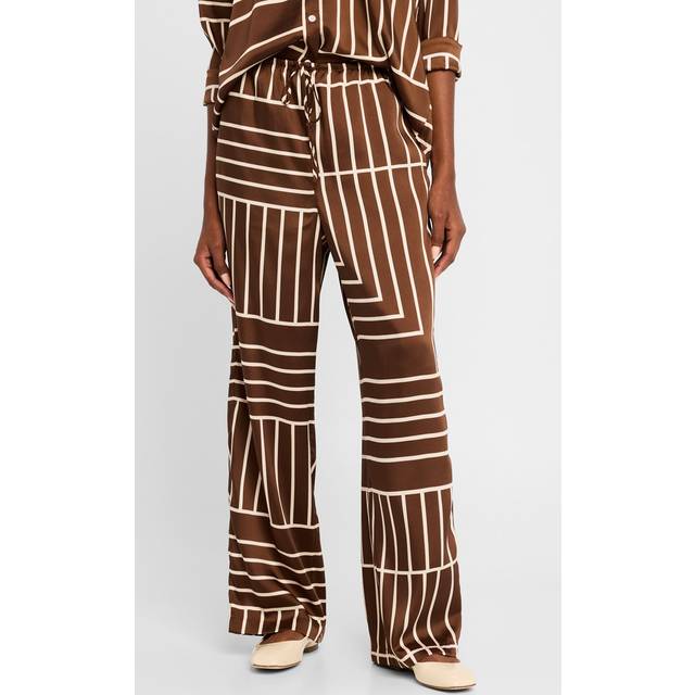 Line Art Damani Satin Pants - BROWN LINE ART - Small