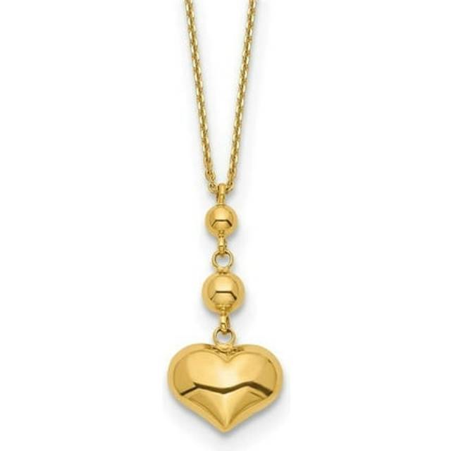 14K Yellow Gold Heart with Bead with 2 in. Extension Necklace