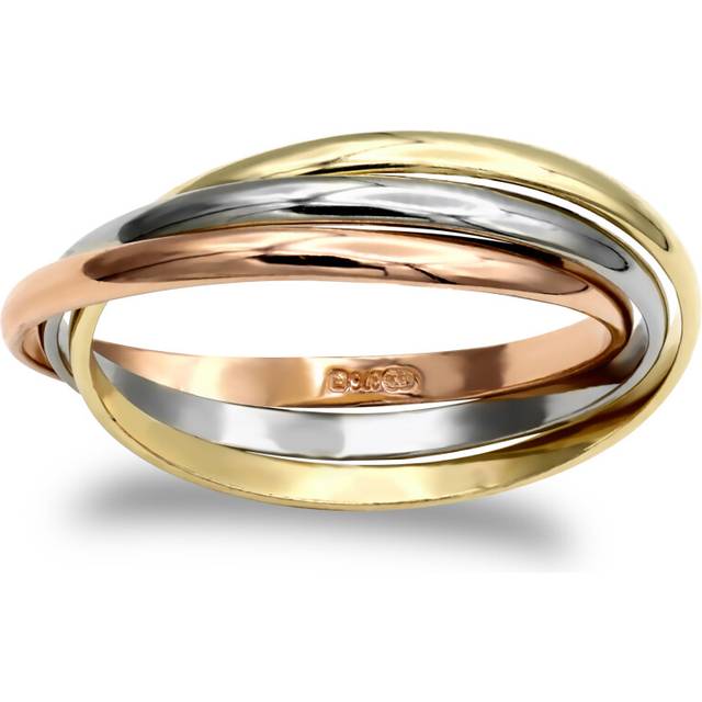 (H) Jewelco London Ladies Solid 9ct Yellow White and Rose Gold Interlocked 2mm Russian Wedding Ring - Multicoloured