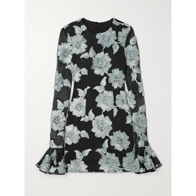 ROTATE Birger Christensen - Floral-appliquéd Stretch Recycled-tulle Mini Dress - Gray - DK 38