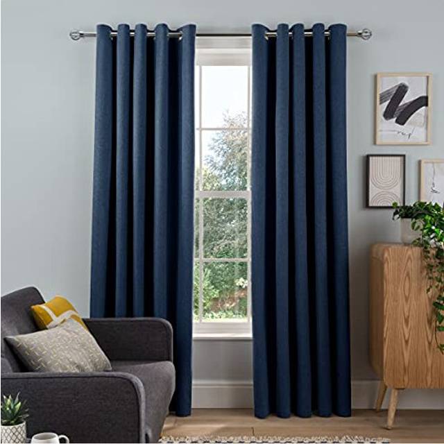 Sleepdown Woven Tonal Fleck Eyelet Blackout Curtains Thermal Insulated for Bedroom and Living Room 46 x 72 Inch Navy 2 Panels