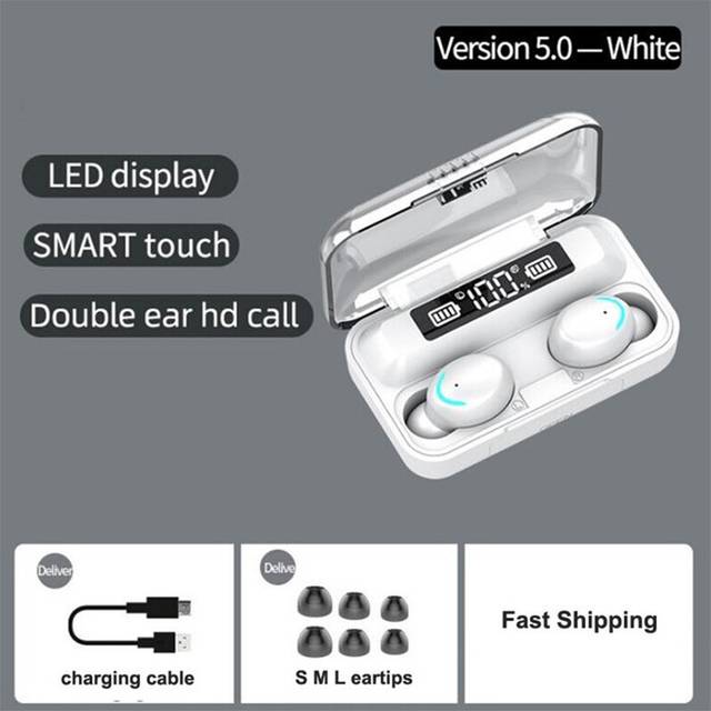 (WHITE) TWS F9 Earphone Bluetooth 5.1 Wireless Headphones Hifi Stereo Sports Waterproof