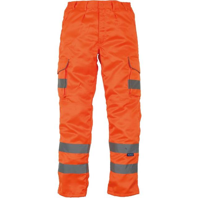 (48L, Orange) Yoko Mens Hi Vis Polycotton Cargo Trousers With Knee Pad Pockets