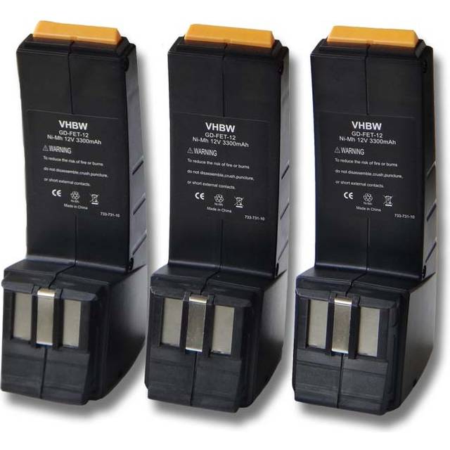 vhbw 3x Battery Replacement for Festo / Festool 489824, 489823, 490358, 489825, 489835, 489728, 489974 for Power Tools (3300 mAh, NiMH, 12 V)
