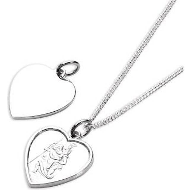 Sterling Silver St Christopher Embossed Heart Pendant 14 - 32 Inches