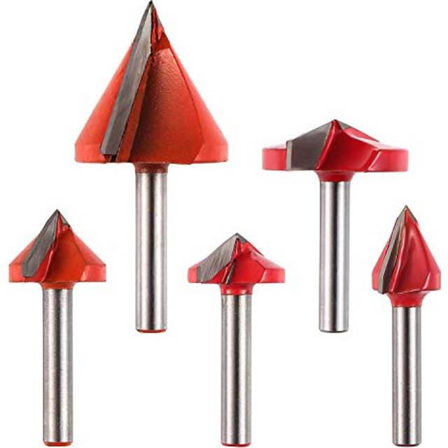 5PCS V-Groove Router Bits Set, 60 90 120 150 Angle, 6mm Shank, 3D V Shape Milling Wood Cutter Knife CNC Engraving Router Bit, VG05A