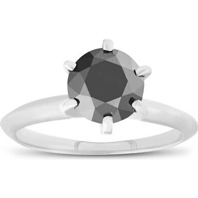 1 Ct Black Diamond Solitaire Engagement Ring 14k White Gold