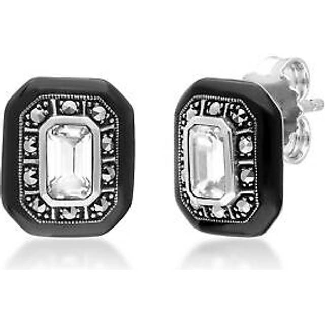 Art deco inspired white topaz & marcasite stud earrings