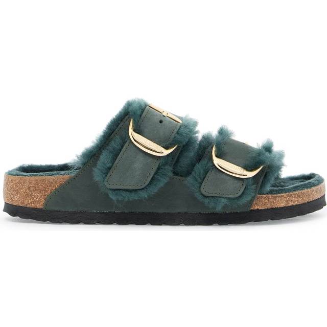 Women's mules Birkenstock Arizona Big Buckle Shearling Oiled Leather - Vert