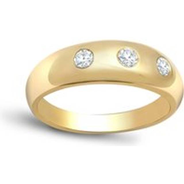 (S) Jewelco London Men's Solid 9ct Yellow Gold Rub Over Set Round H I1 0.34ct Diamond Domed Band Trilogy Ring 7mm