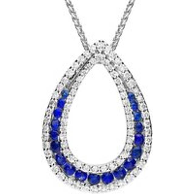 18ct White Gold 0.53ct Sapphire Diamond Open Pear Necklace - Option1 Value White Gold