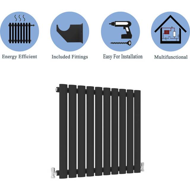 (Single, 600x590mm) Black Oval Tube Designer Radiator