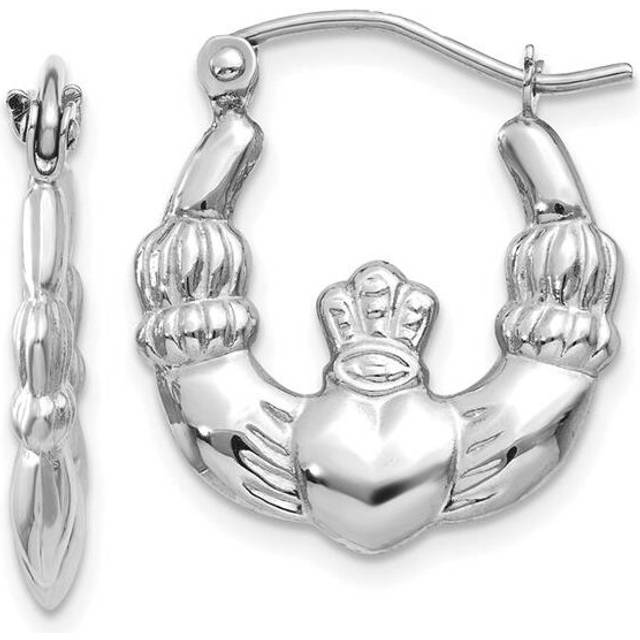 14K White Gold Claddagh Hoop Earrings