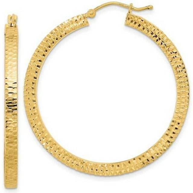 14K Yellow Gold Polished & Hammered Hoop Earrings