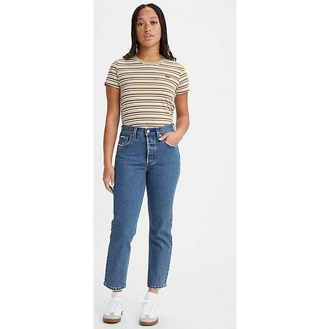 Levi's – 501 – Mellanblå, korta jeans med rak passform