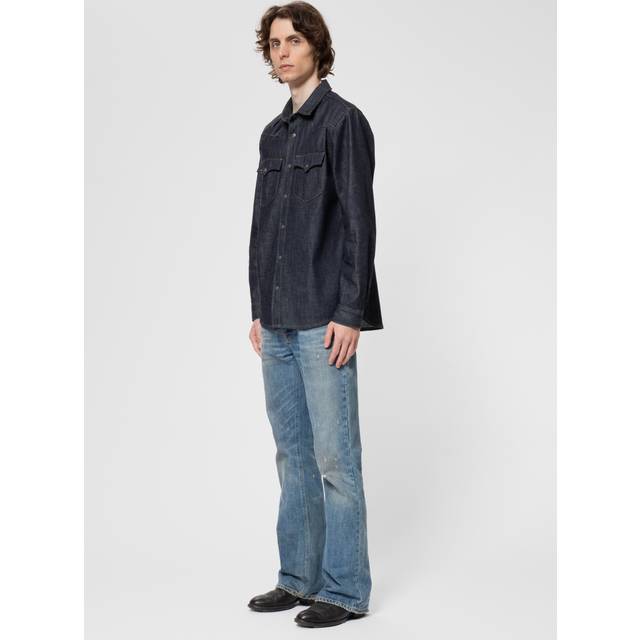 Nudie Jeans George Ace Selvage Denim Shirt Organic Selvedge Shirts Medium Sustainable Clothing - Blue (Medium)