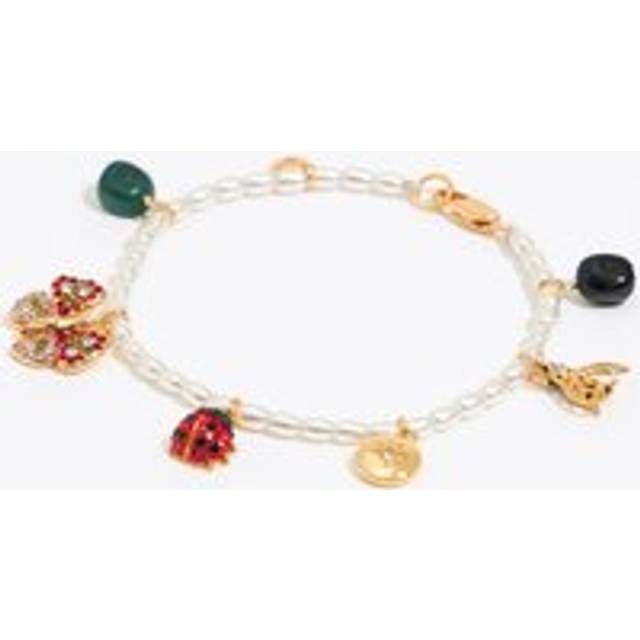 Pearl bracelet with butterfly, ladybug and bee - GOLD - UN