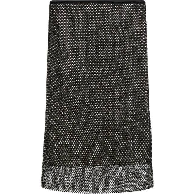Sportmax, Midi Skirts, female, Black, M, Black Rhinestone Skirt with Velvet Trim
