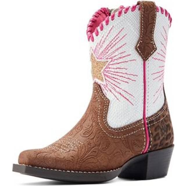 Kid's Heritage Star Easy Fit Western Boots in Brown Floral Emboss Pearl Snake, B Medium Width, Size 9, by Ariat