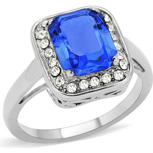 Alamode TK178-10 Women High Polished Stainless Steel Ring with Top Grade Crystal in Sapphire - Size 10