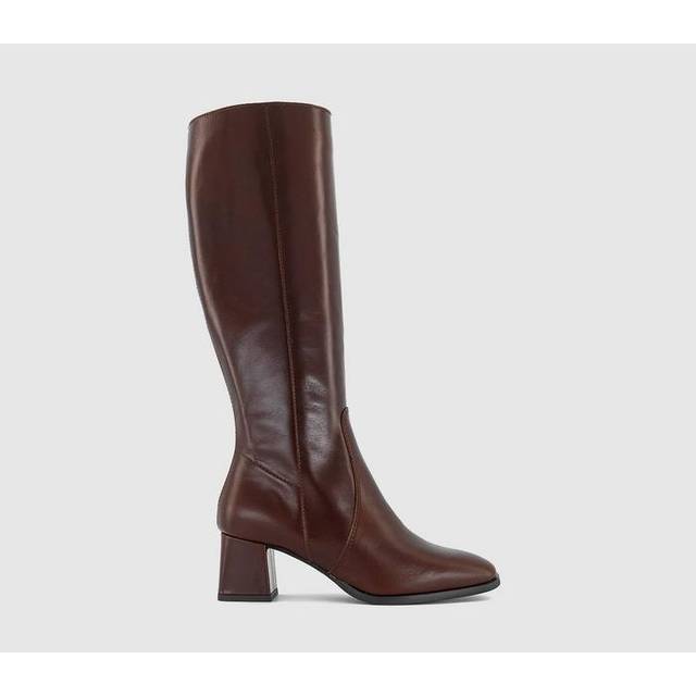 OFFICE Womens Ladies Brown Leather Kleo Block Heel Knee High Boots, Size: 5