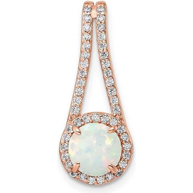 Finest Gold Sterling Silver Rose-Tone White Created Opal & CZ Halo Pendant
