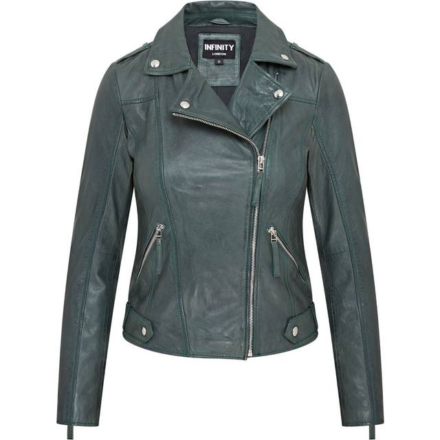 Infinity Leather Womens Green Biker Jacket - Denver - Size 10 UK