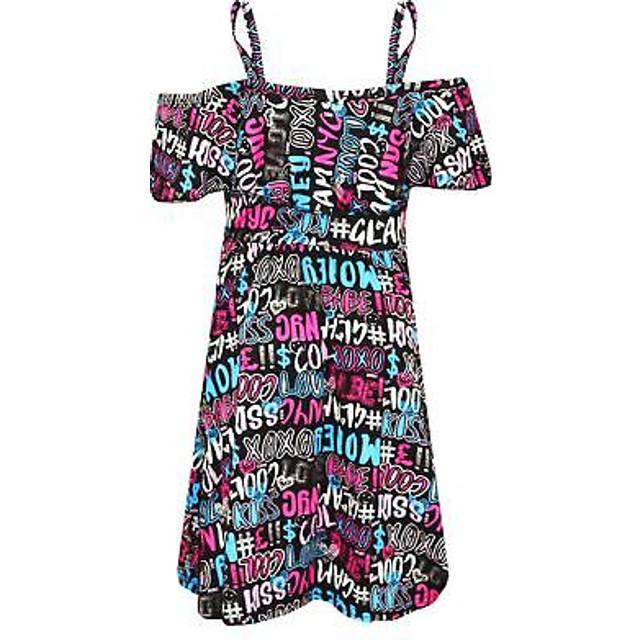 Girls skater dress kids cool graffiti summer party off shoulder dresses 7-13 yr