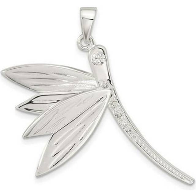 Finest Gold Sterling Silver Polished CZ Dragonfly Pendant