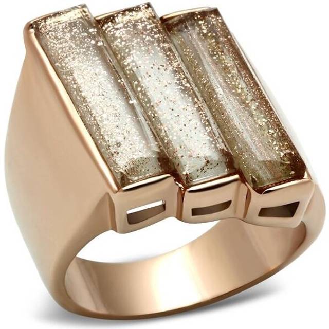 IP Rose Gold Ion Plating Brass Ring with Synthetic Spinel, Topaz - Size 6
