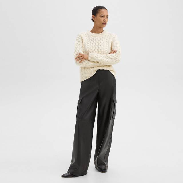 Relaxed Nappa Leather Cargo Pants - BLACK - 4