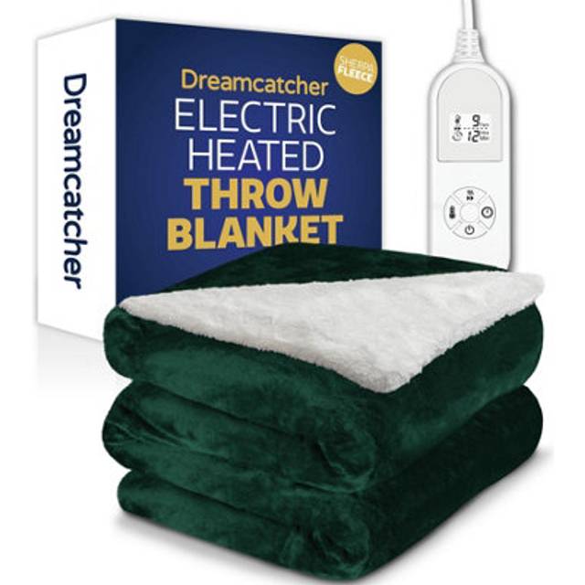 Dreamcatcher Green Sherpa Fleece Electric Heated Throw Blanket 160 x 120cm