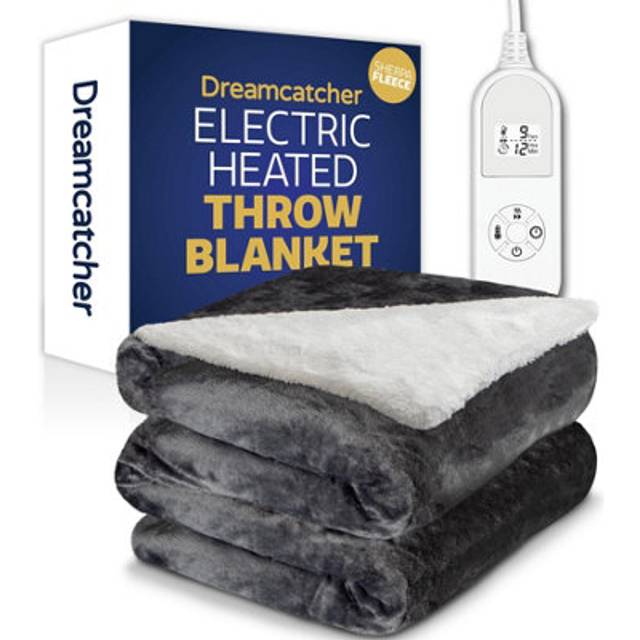 Dreamcatcher Grey Sherpa Fleece Electric Heated Throw Blanket 160 x 120cm