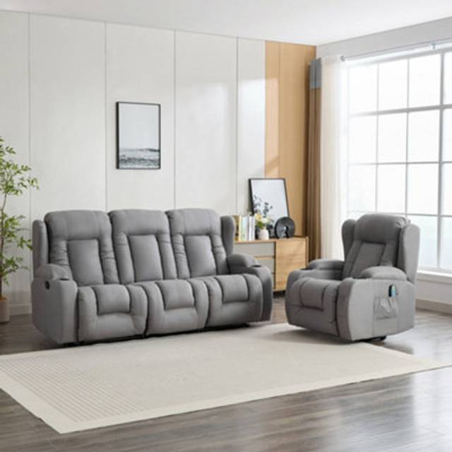 Caesar 1+3 seater grey technology fabric modern manual recliner sofa set