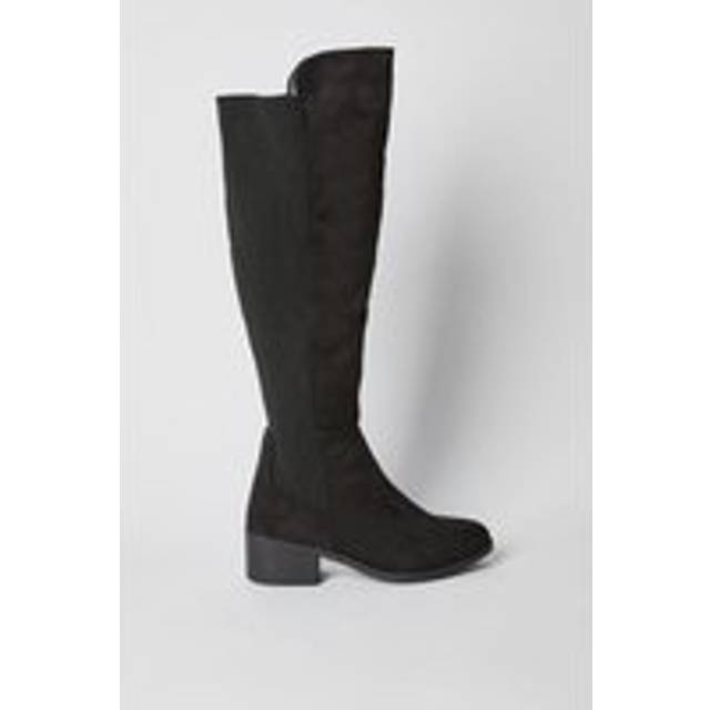 Womens Wide Fit Hannah Stretch Back Almond Toe Low Heel Knee Boots - Natural Black - 3