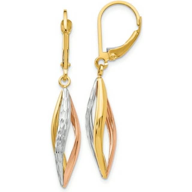 Quality Gold TH927 14K Yellow & Rhodium Two-Tone with White Rhodium Diamond-Cut Leverback Earrings
