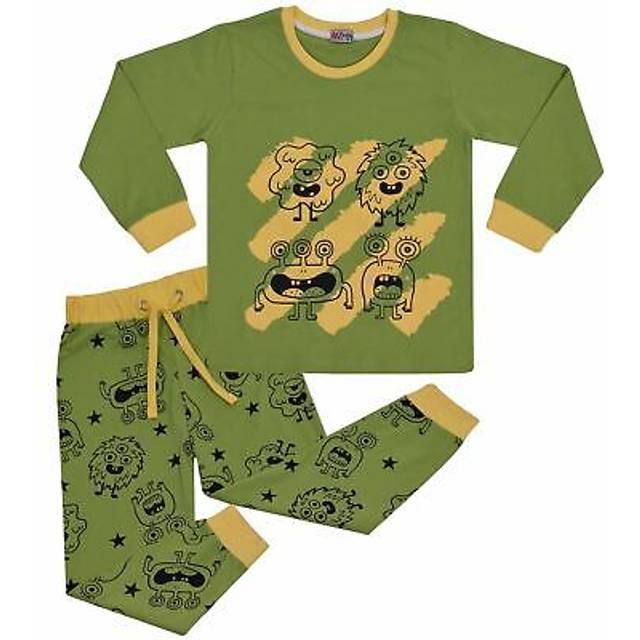 Kids girls boys monster pyjamas children lime pjs 2 piece cotton set lounge suit