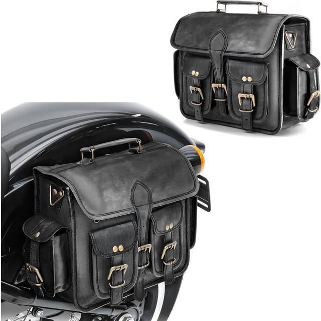 Set 2X Leder Satteltasche passend für Moto Guzzi V9 Roamer / V85 TT Seitentasche Craftride SV3 schwarz