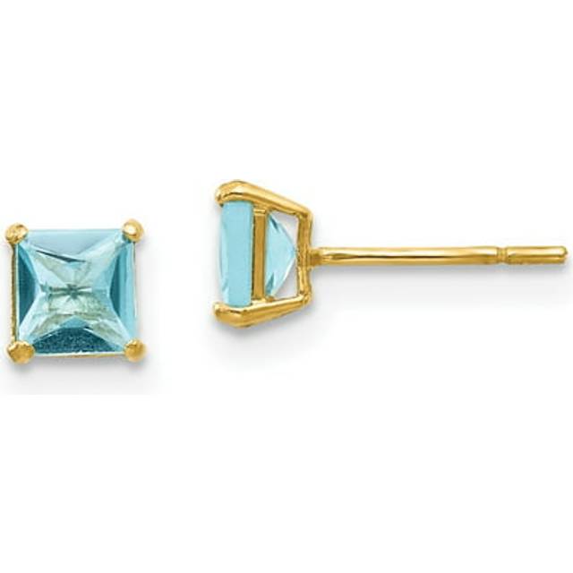 14K Yellow Gold Madi K Blue Topaz 4 mm Square Post Earrings