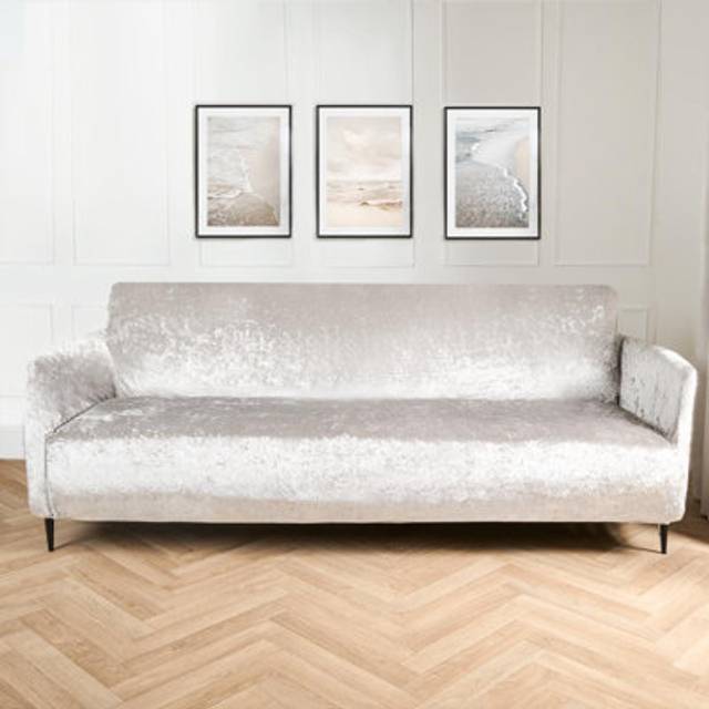 OHS Crushed Velvet Stretch 3 Seater Sofa Protector Cover - Silver