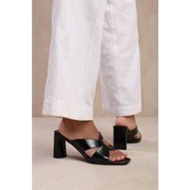 Where's That From Wheres Womens 'Kenya' Twist Over Strap Block Heel Mules - Black - Size UK 3