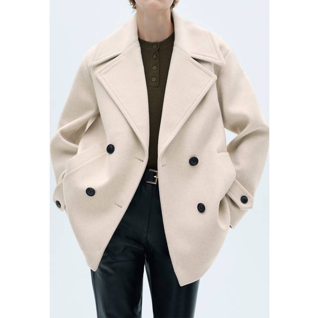 MANGO Wool Doublebreasted Coat With Butt Dam Jackor Stl. XS - Från Magasin - Lt Pastel Grey (XS)