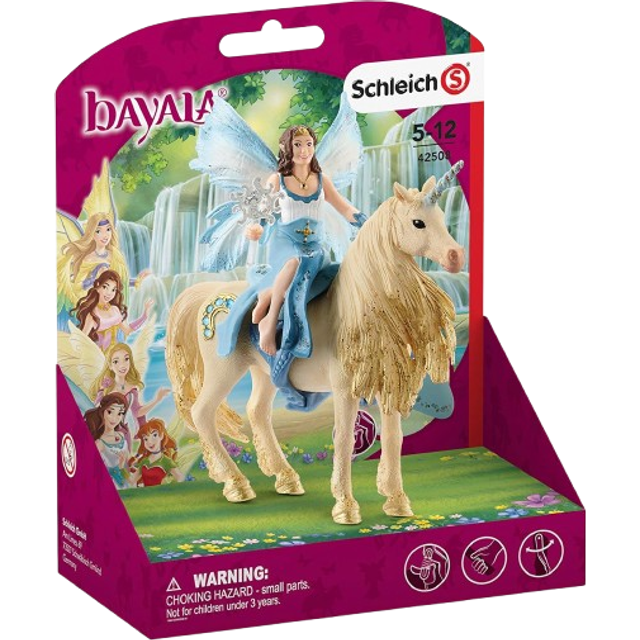 schleich BAYALA 42508-4-delat set med älva Eyela och hennes gyllene enhörning - rolig och hållbar leksak med glittrande detaljer - för pojkar och flickor - present till barn från 5 år