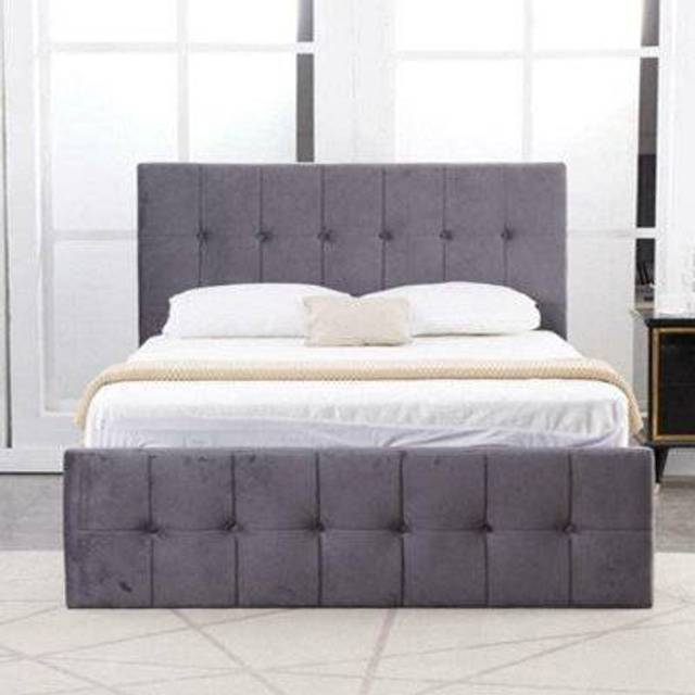 Portland Single Grey Velvet Cushioned Ottoman Bed with Mattress
