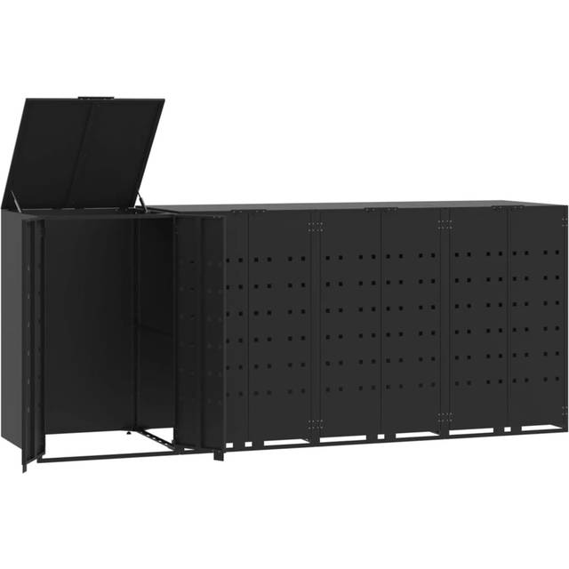 vidaXL Wheelie Bin Storage for 4 Bins Black 276x79x117 cm Steel