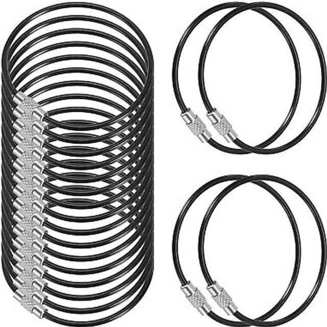 6.3 inch wire keychain cable, 20 pack key ring loop, black